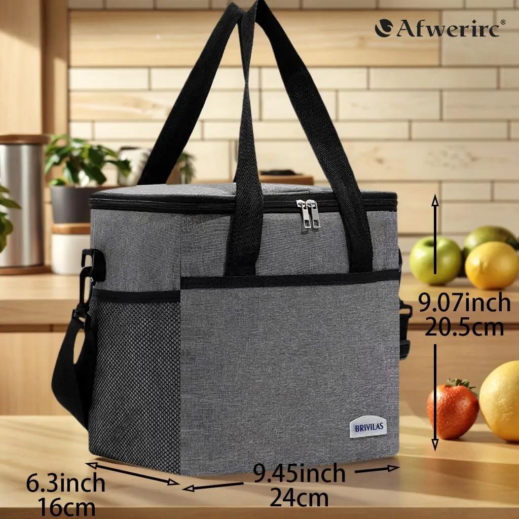Afwerirc Lunch Bag for Men & Women, 8.8L Insulated Cooler Bag, Leak-Proof Lunch Box with Easy-Clean Lining, Compact for Work or Travel, Grey