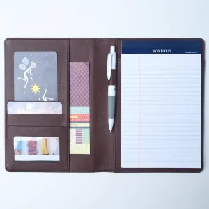 AHZOA Colorful 4 Pockets A5 Size Memo Padfolio S1, Including 5 X 8 Inch Legal Writing Pad, Synthetic Leather Handmade About 6.3 X 8.7 Inch Folder Clipboard Holder (Brown)
