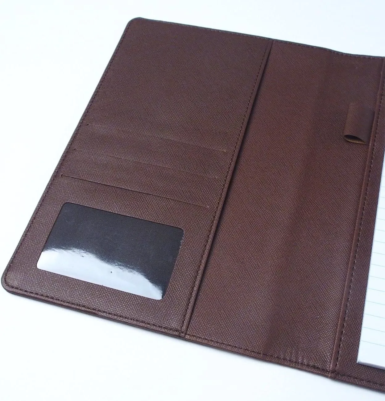 AHZOA Colorful 4 Pockets A5 Size Memo Padfolio S1, Including 5 X 8 Inch Legal Writing Pad, Synthetic Leather Handmade About 6.3 X 8.7 Inch Folder Clipboard Holder (Brown)