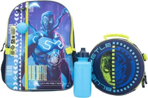 AI ACCESSORY INNOVATIONS Blue Beetle 4 Piece Backpack Set, Kids Super Hero 16" School Bag with Front Zip Pocket, Blue