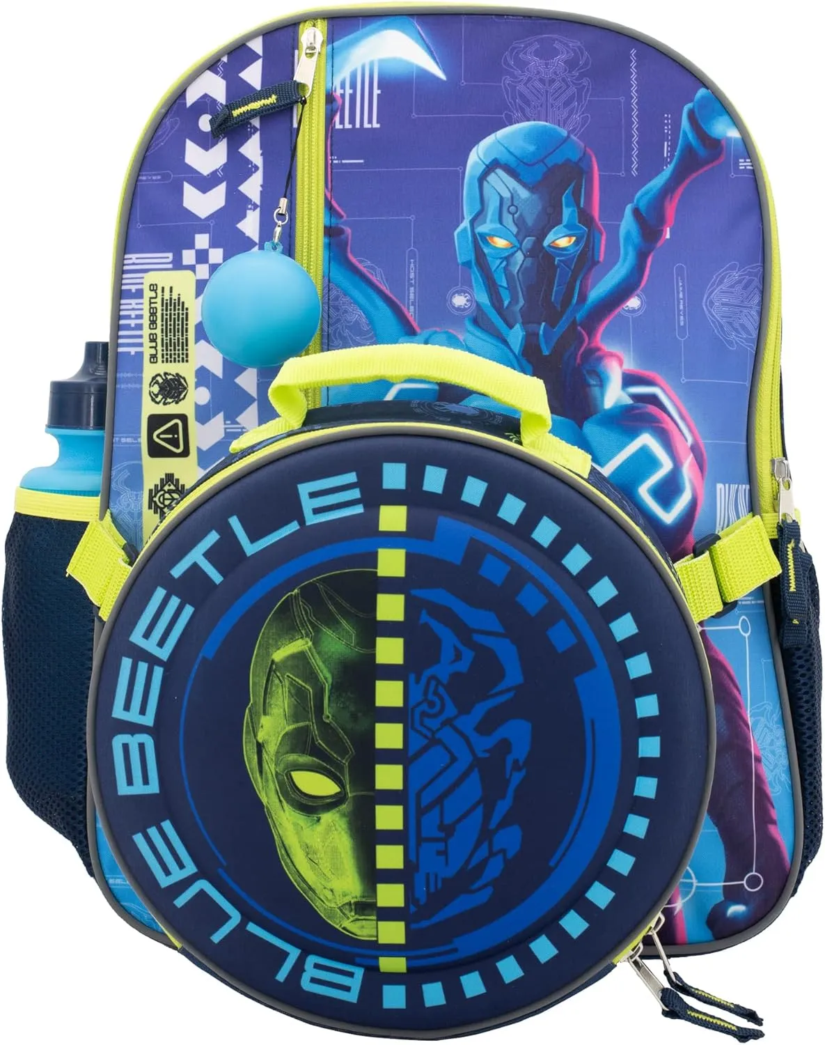 AI ACCESSORY INNOVATIONS Blue Beetle 4 Piece Backpack Set, Kids Super Hero 16" School Bag with Front Zip Pocket, Blue