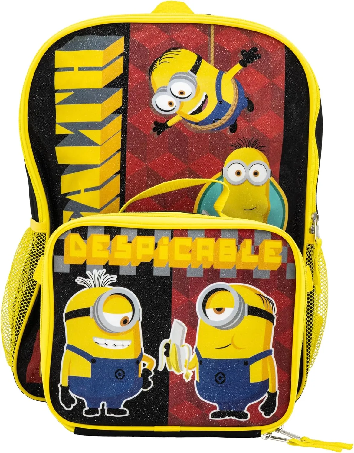 AI ACCESSORY INNOVATIONS Despicable Me 2 Piece Backpack Set, Boys & Girls 16" School Bag, Black