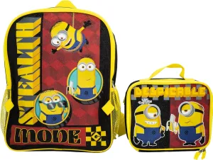 AI ACCESSORY INNOVATIONS Despicable Me 2 Piece Backpack Set, Boys & Girls 16" School Bag, Black