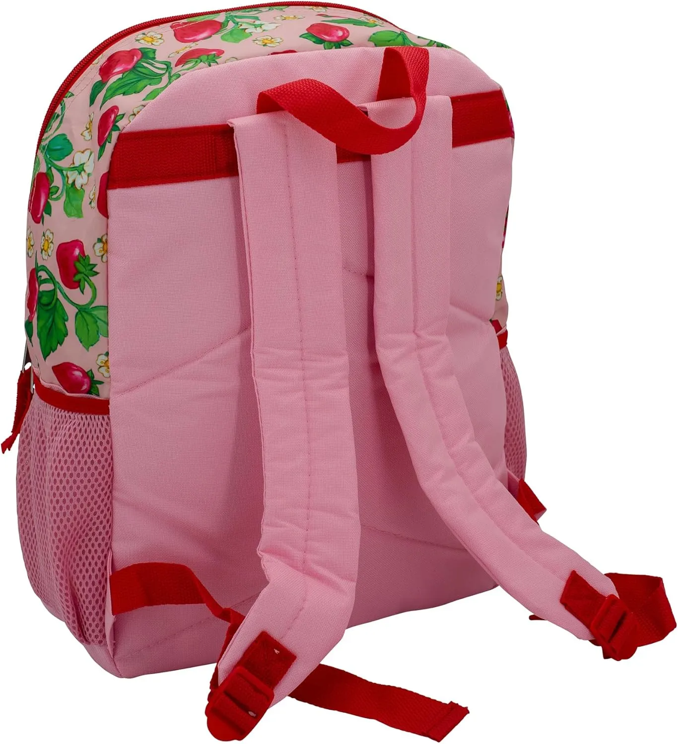 AI ACCESSORY INNOVATIONS Strawberry Shortcake 5 Piece Backpack Set, Flip Sequin Girls School Bag with Front Zip Pocket, 2 Side Mesh Pockets, Pink & Red