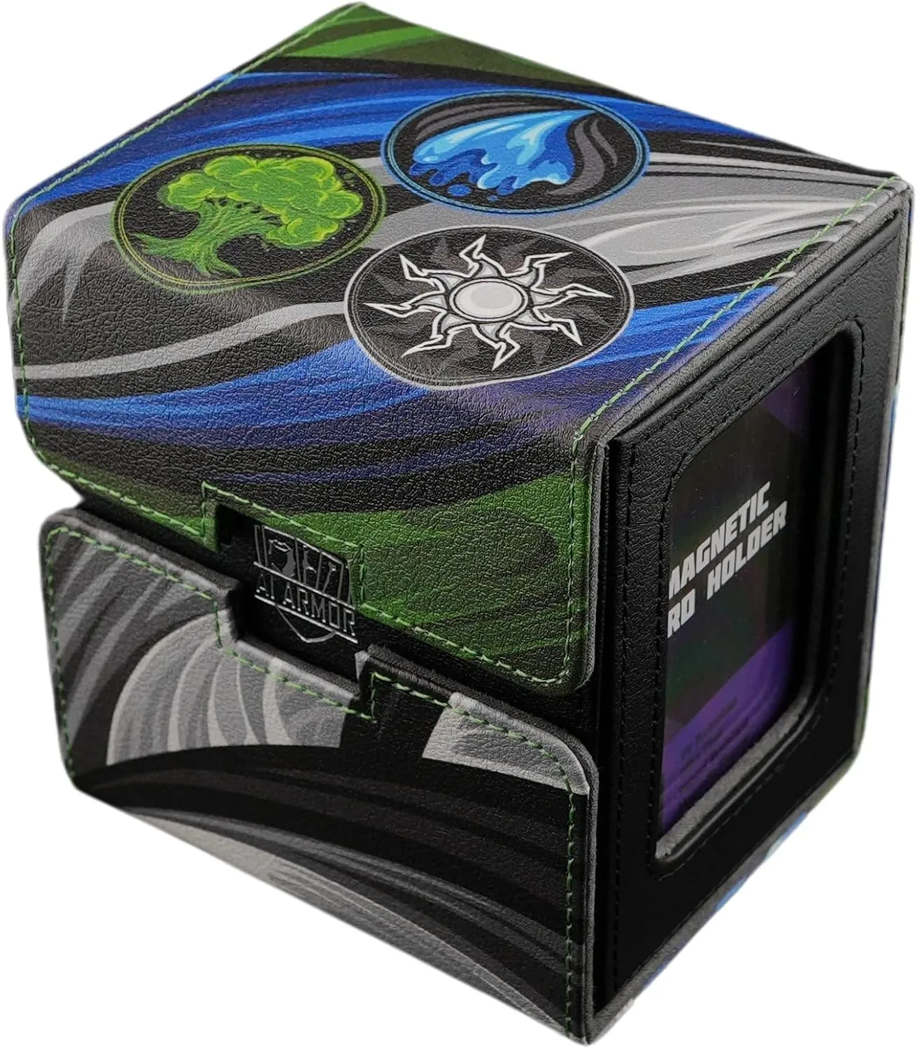 Ai Armor MTG Commander 100  Card Custom Art Deck Box With Storage (White/Blue/Green)