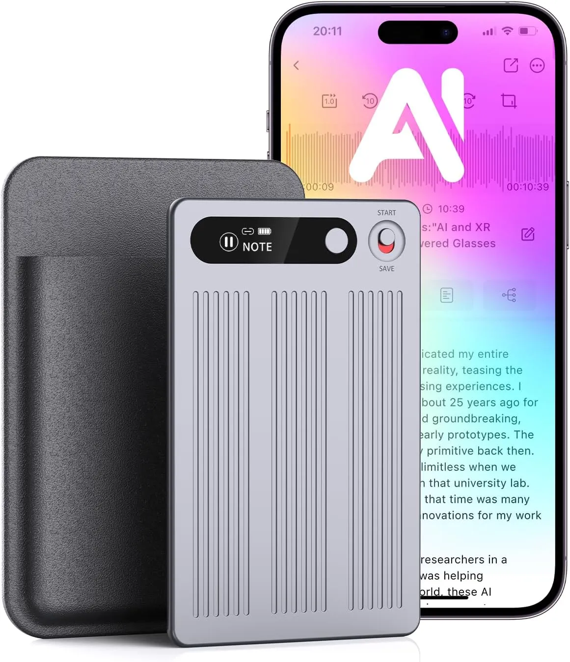 AI Voice Recorder, Note Voice Recorder with Transcribe＆Summarize, Two-Way Translation with APP, 50  Languages, 64GB Memory, Recording Device Compact&Lightweight for Lectures, Meetings, Calls,Interview