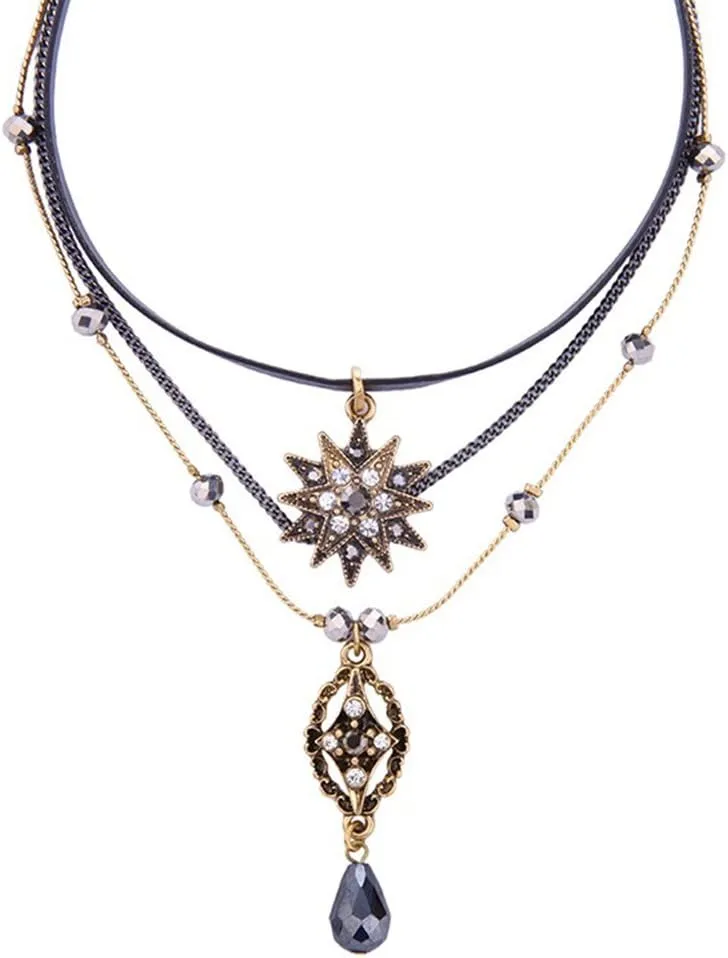 AILUOR Multilayer Necklace, Vintage Star Choker Chain Leather Pendant Layer for Women Jewelry