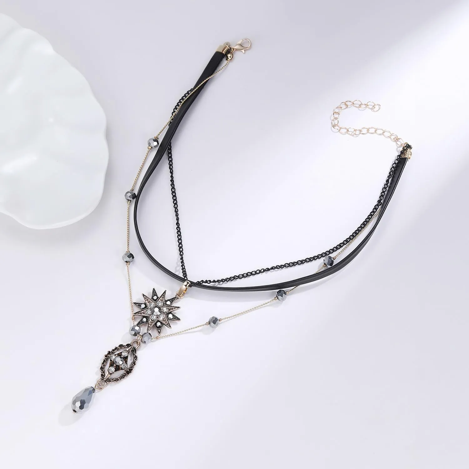 AILUOR Multilayer Necklace, Vintage Star Choker Chain Leather Pendant Layer for Women Jewelry