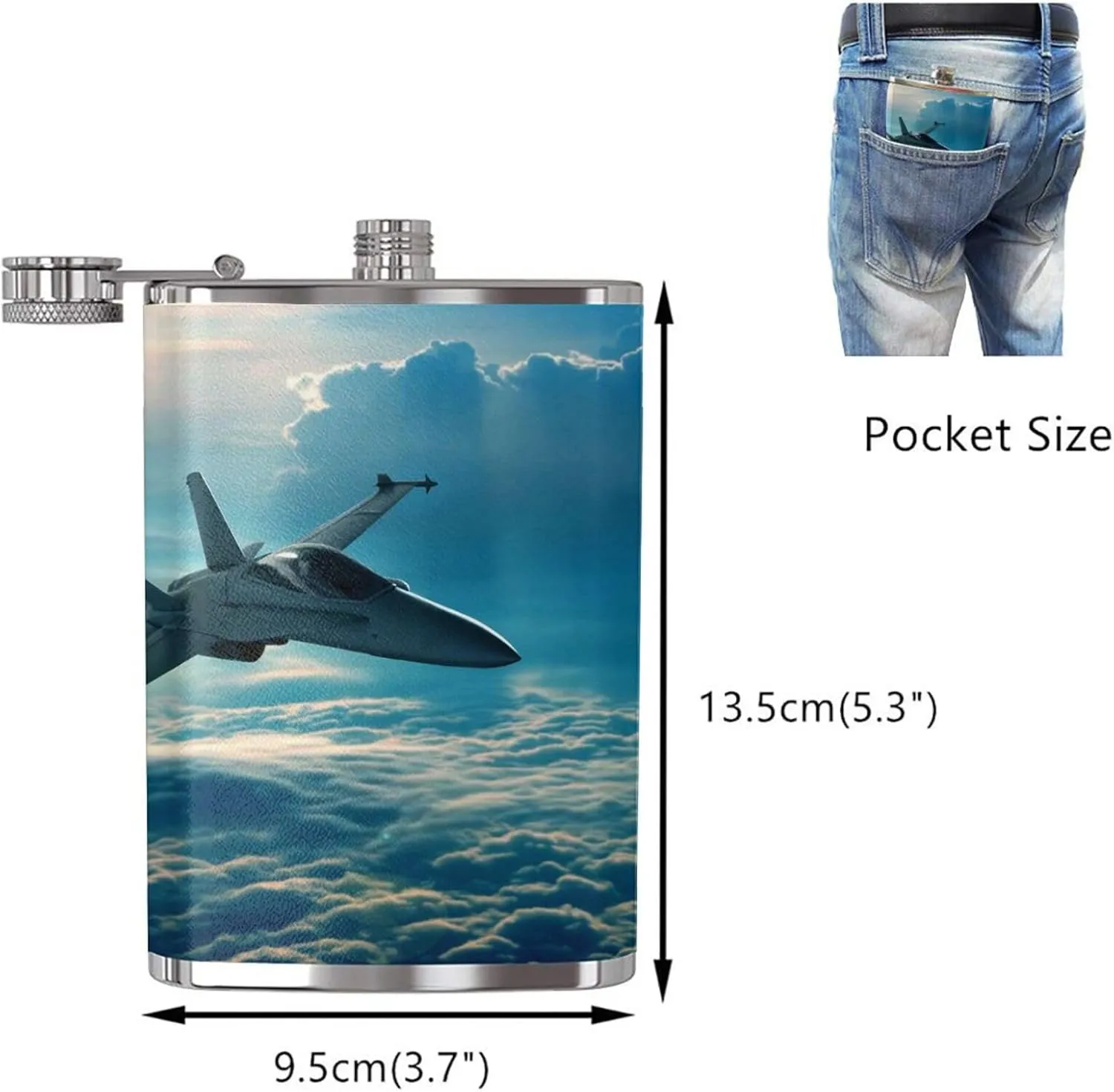 Aircraft Fighter Jets Portable Stainless Steel Small Flagon, Outdoor Flat Pocket Liquor Flask Wine Pot Hip Flask