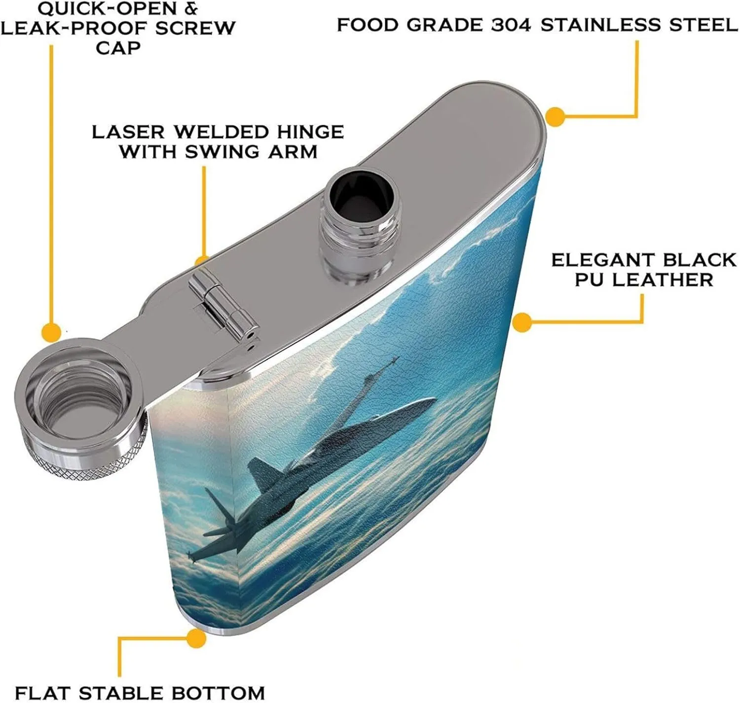 Aircraft Fighter Jets Portable Stainless Steel Small Flagon, Outdoor Flat Pocket Liquor Flask Wine Pot Hip Flask