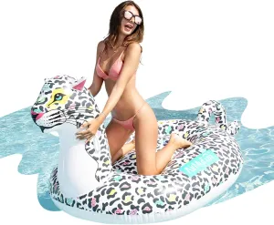 AirMyFun Inflatable Giant Leopard Float, Summer Beach Swimming Pool Party Lounge Raft Decorations Toys for Adults Kids, Leopard Print Pool Float with Durable Handles