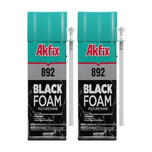 Akfix 892 Black Spray Foam Sealant (2x12 Oz.) - UV Resistant Polyurethane Expanding Spray Foam Insulation, Waterproof, Ideal for RV, Pond, Waterfall and Landscape Applications | 12 Oz. 2 Pack