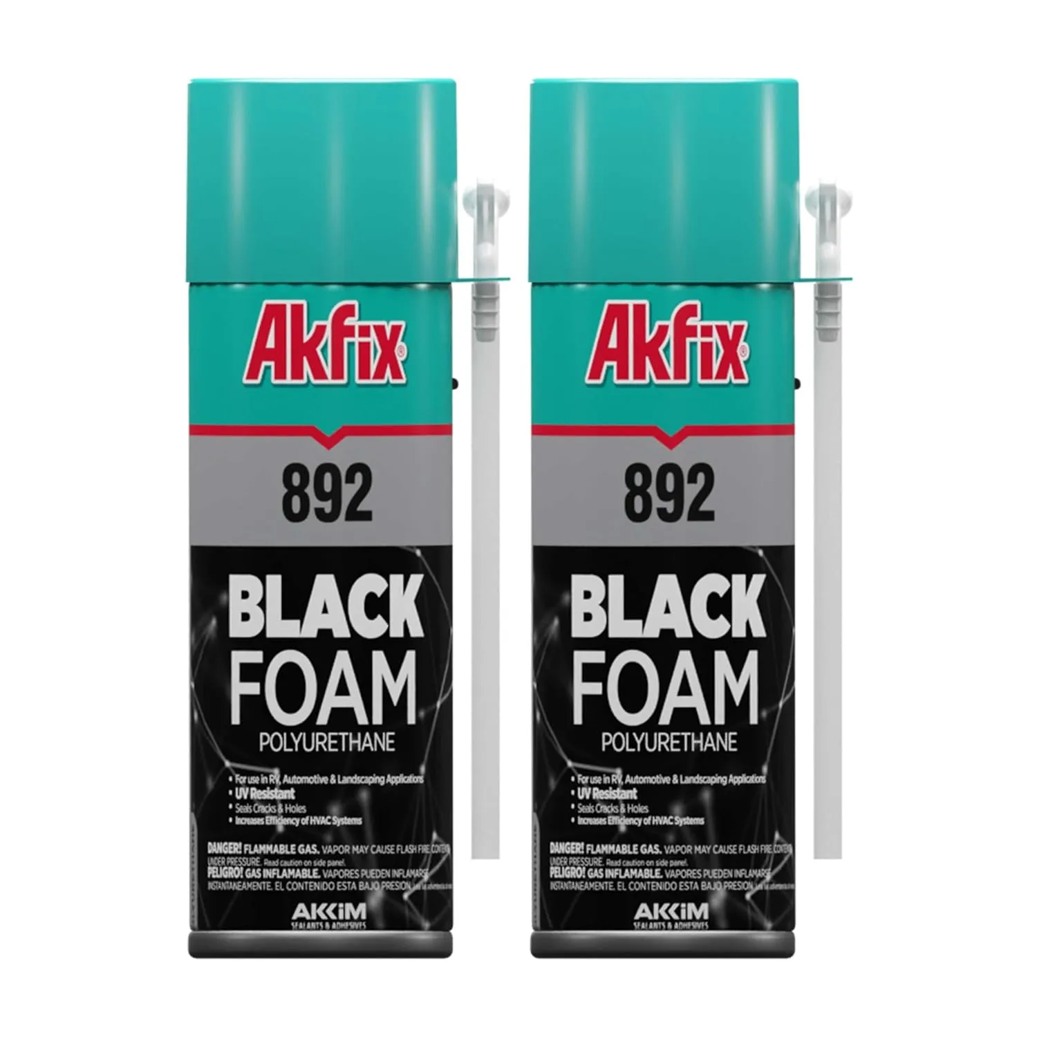 Akfix 892 Black Spray Foam Sealant (2x12 Oz.) - UV Resistant Polyurethane Expanding Spray Foam Insulation, Waterproof, Ideal for RV, Pond, Waterfall and Landscape Applications | 12 Oz. 2 Pack