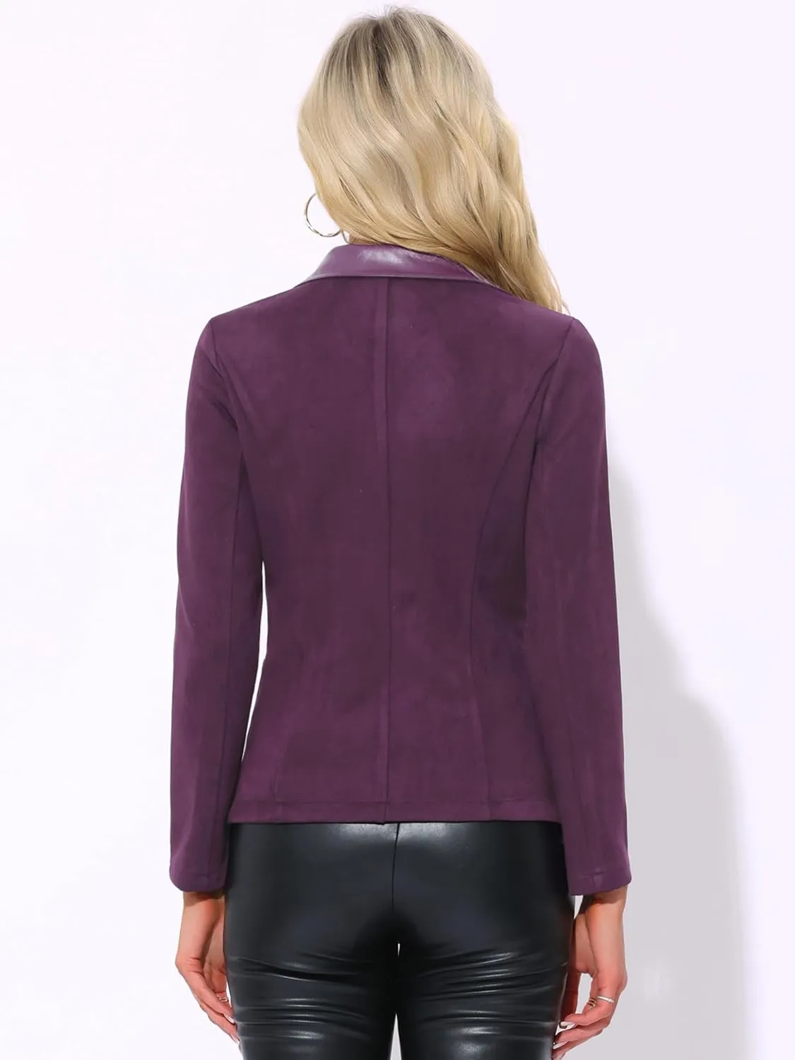 Allegra K Faux Suede Blazer for Women's Lapel Collar Button Front Long Sleeve Jacket