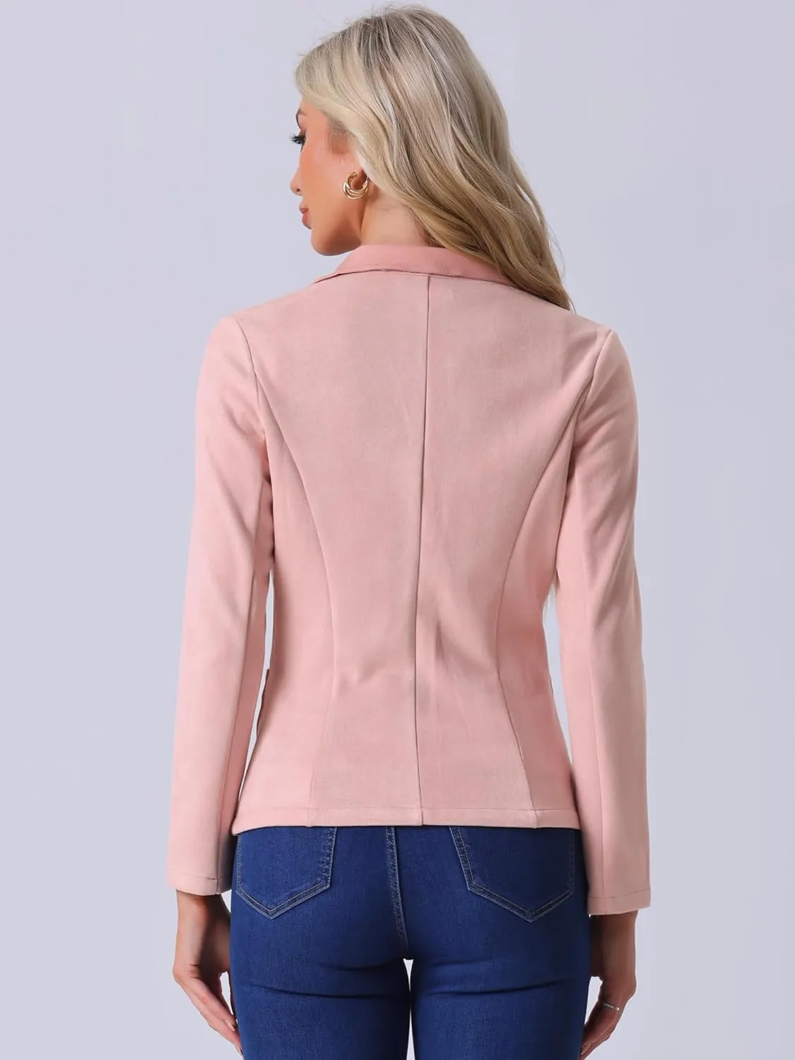 Allegra K Faux Suede Blazer for Women's Lapel Collar Button Front Long Sleeve Jacket