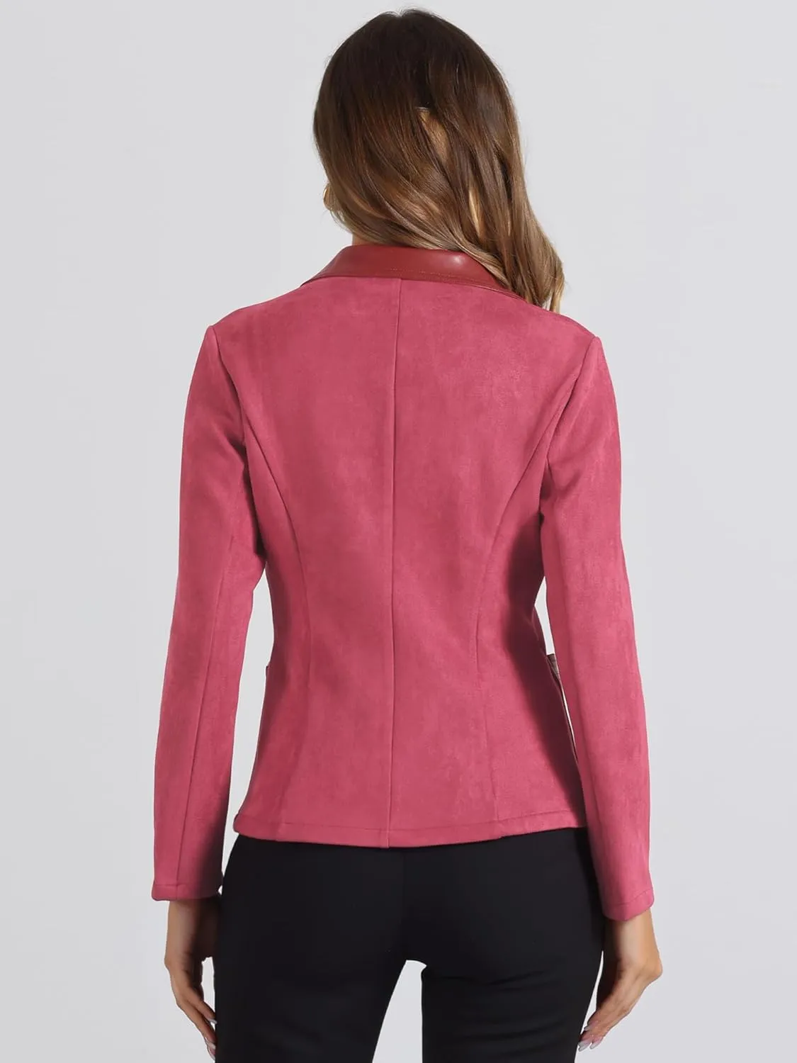 Allegra K Faux Suede Blazer for Women's Lapel Collar Button Front Long Sleeve Jacket