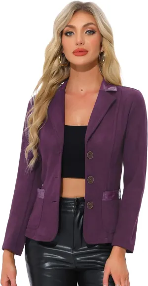 Allegra K Faux Suede Blazer for Women's Lapel Collar Button Front Long Sleeve Jacket