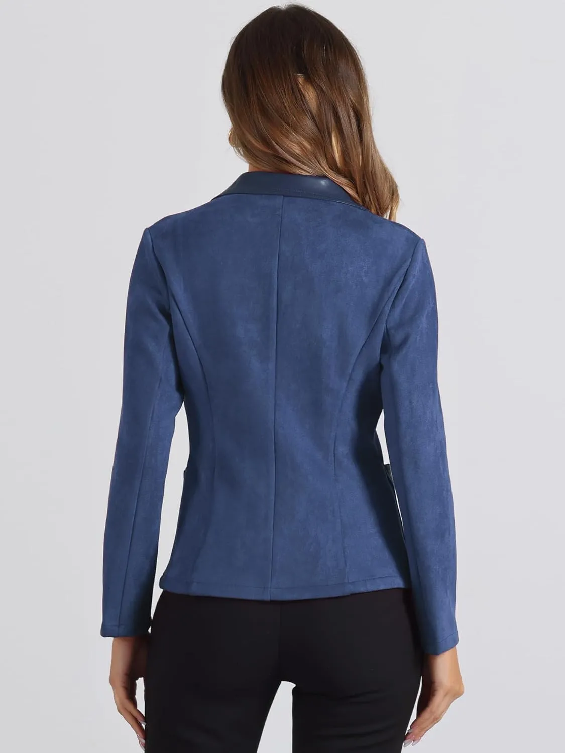 Allegra K Faux Suede Blazer for Women's Lapel Collar Button Front Long Sleeve Jacket