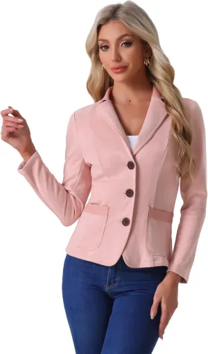 Allegra K Faux Suede Blazer for Women's Lapel Collar Button Front Long Sleeve Jacket