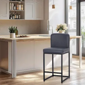 ALPHA HOME Counter Height Bar Stools, 24” Kitchen Counter Stools Set of 1, Pu Leather Kitchen Modern Bar Chairs with Back & Footrest, Sturdy Chromed Metal Steel Frame, Midnight Blue