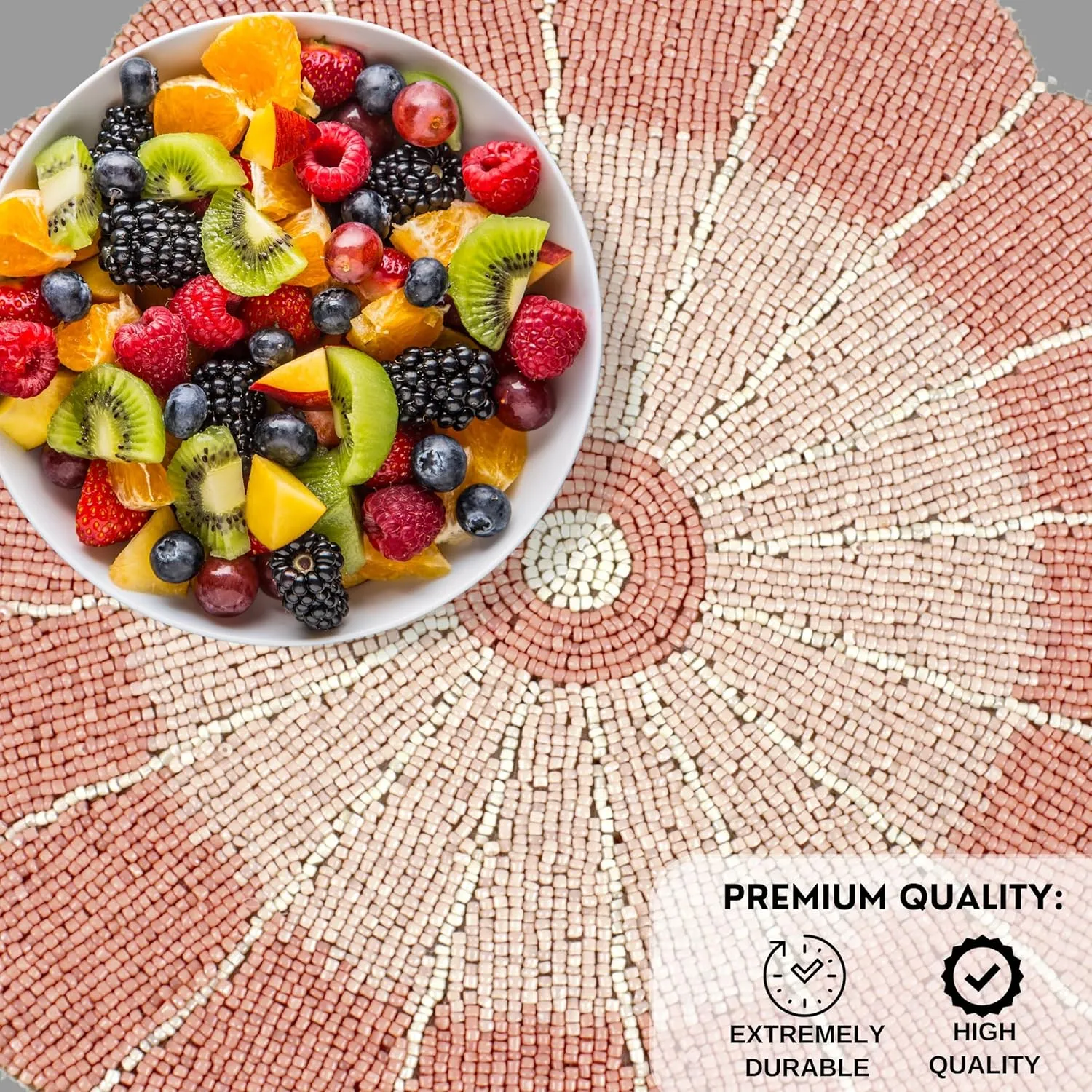 ALPHA Living HOME - Pastel Beaded Placemats - 13” Round Charger Plate | Handmade Dining Table Mats | Elegant Glass Bead & Polyester | Decorative Table Linens for Home, Wedding, Christmas & Halloween