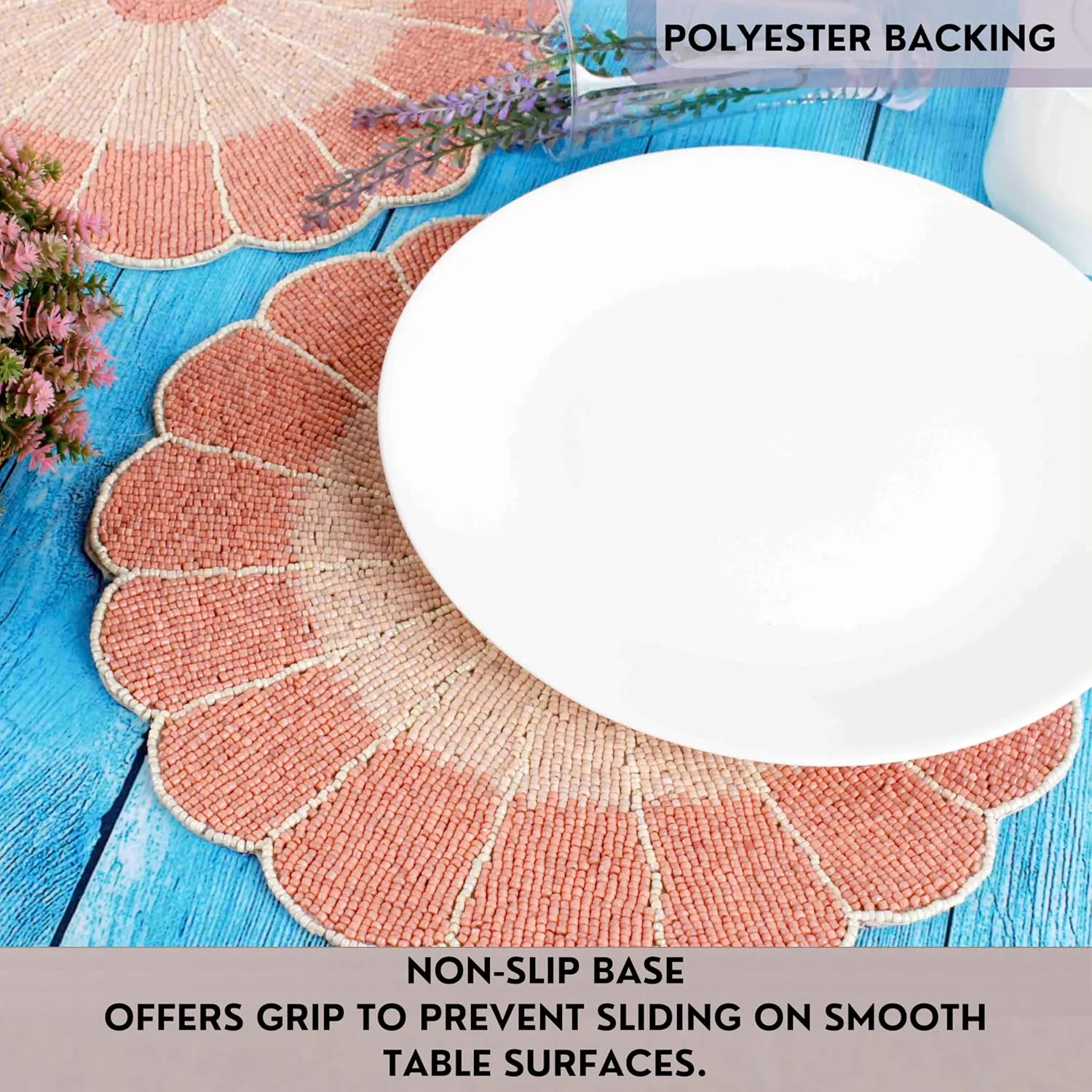 ALPHA Living HOME - Pastel Beaded Placemats - 13” Round Charger Plate | Handmade Dining Table Mats | Elegant Glass Bead & Polyester | Decorative Table Linens for Home, Wedding, Christmas & Halloween