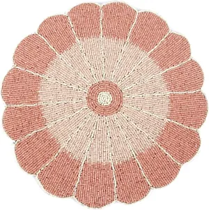 ALPHA Living HOME - Pastel Beaded Placemats - 13” Round Charger Plate | Handmade Dining Table Mats | Elegant Glass Bead & Polyester | Decorative Table Linens for Home, Wedding, Christmas & Halloween