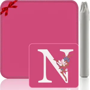 Alphabet N Embroidery Mat - Pink 32.4x32.4 Inch Mahjong Gaming Mat, Gift-Quality Non-Slip Surface for Card Nights (Letter N)