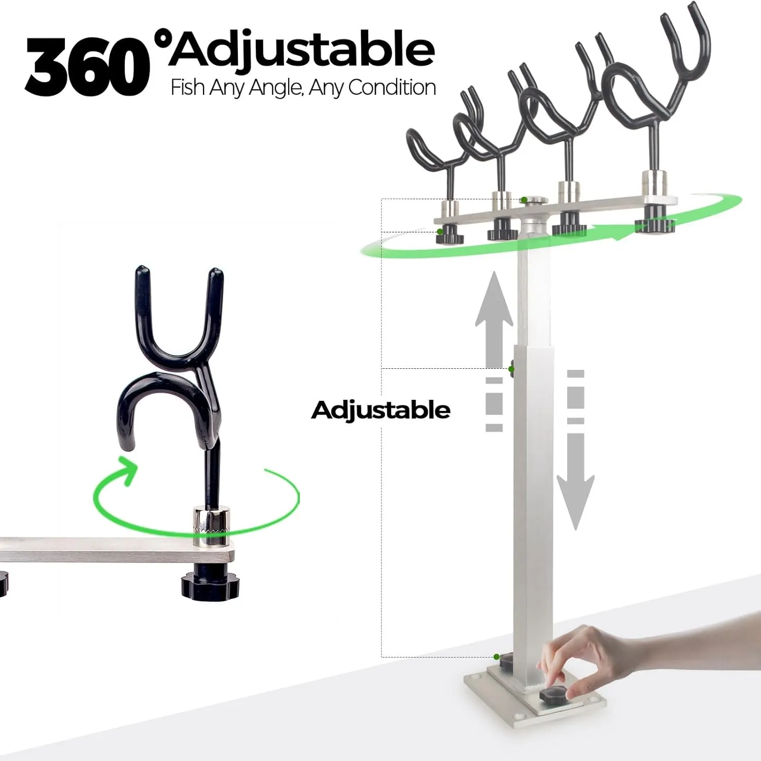 Aluminum Fishing Rod Holder - Heavy Duty Marine Grade Boat Accessories, Sure Grip Pole Support Bracket for Saltwater Fishing Boats, Yachts & Ships