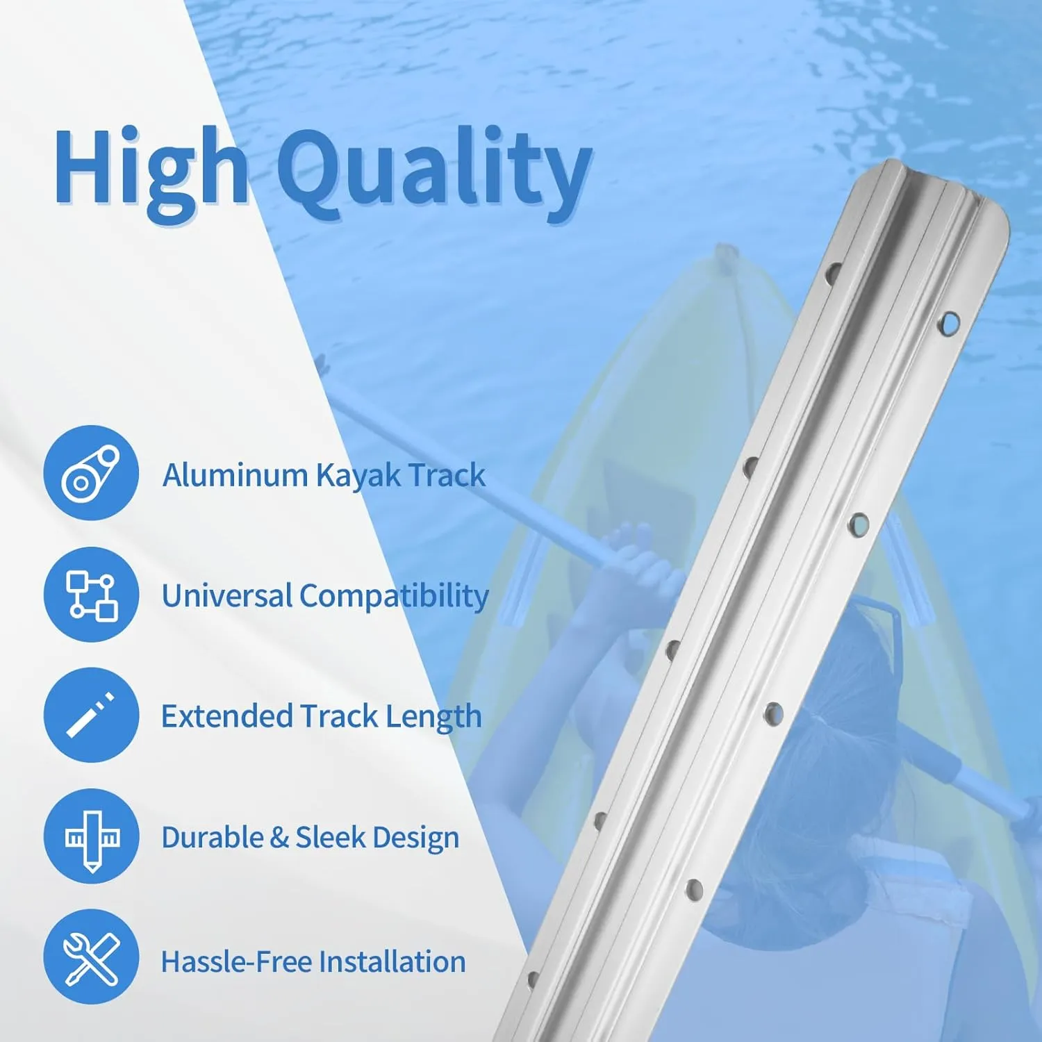 Aluminum Kayak Track, Kayak Rail for Fishing Rod Holder, Kayak Rail Track for Paddle Holders, Kayak Gear Track Accessories for Cup Holder, Kayak Accessories Mount Track