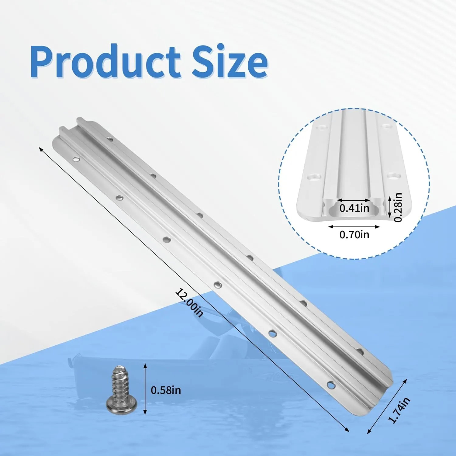 Aluminum Kayak Track, Kayak Rail for Fishing Rod Holder, Kayak Rail Track for Paddle Holders, Kayak Gear Track Accessories for Cup Holder, Kayak Accessories Mount Track