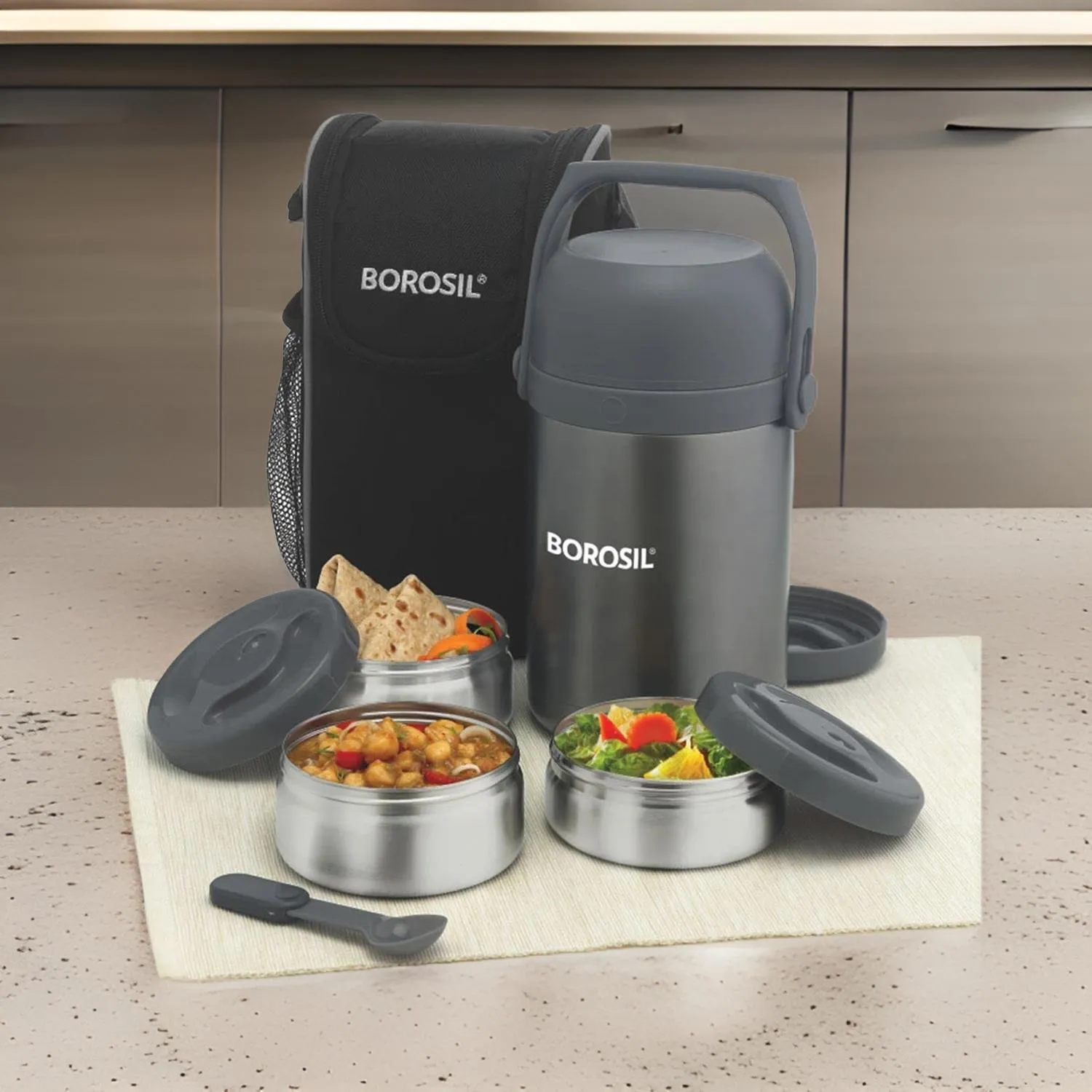 AM2979 Borosil Hot N Fresh Stainless Vaccum Insulted Lunch Box