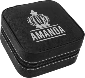 Amanda Personalized Black Jwelery Box, Portable Travell Box, Best Travel Case For Women, Best Women Rings Earrings Necklaces Storage Case