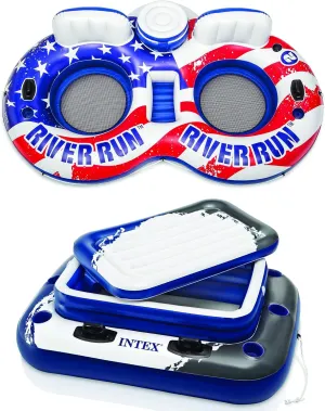 American Flag Inflatable 2 Person Tube Bundled w/ Inflatable Mega Cooler Float