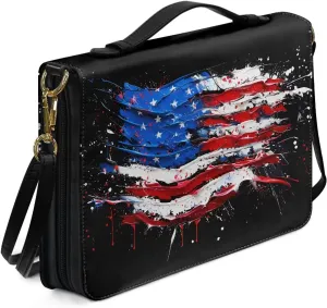 American Flag Patriot Bible Cover Case with Zipper Lightweight Book Carrying Tote Bag Accessory for Women Men 4th of July