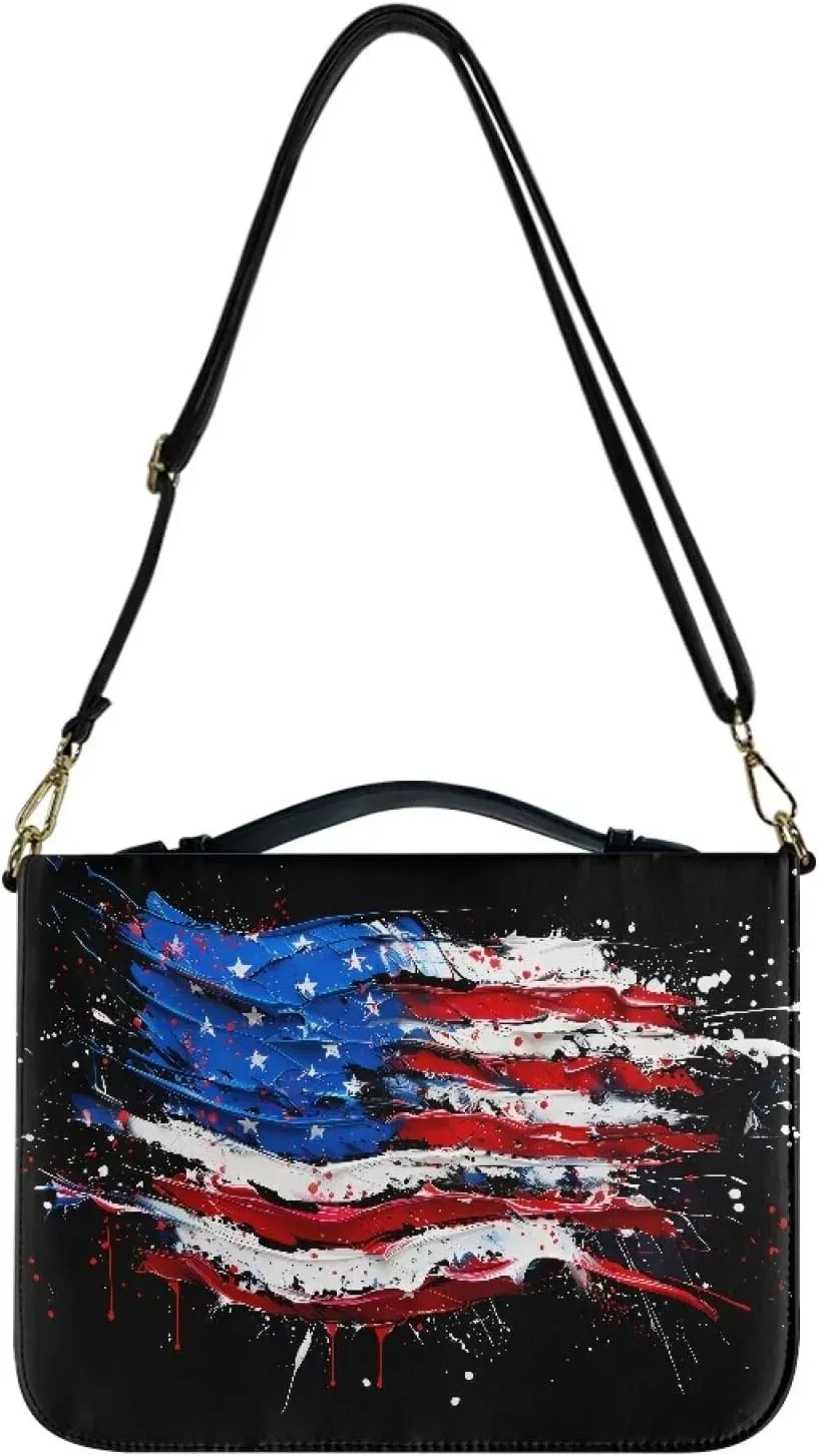 American Flag Patriot Bible Cover Case with Zipper Lightweight Book Carrying Tote Bag Accessory for Women Men 4th of July