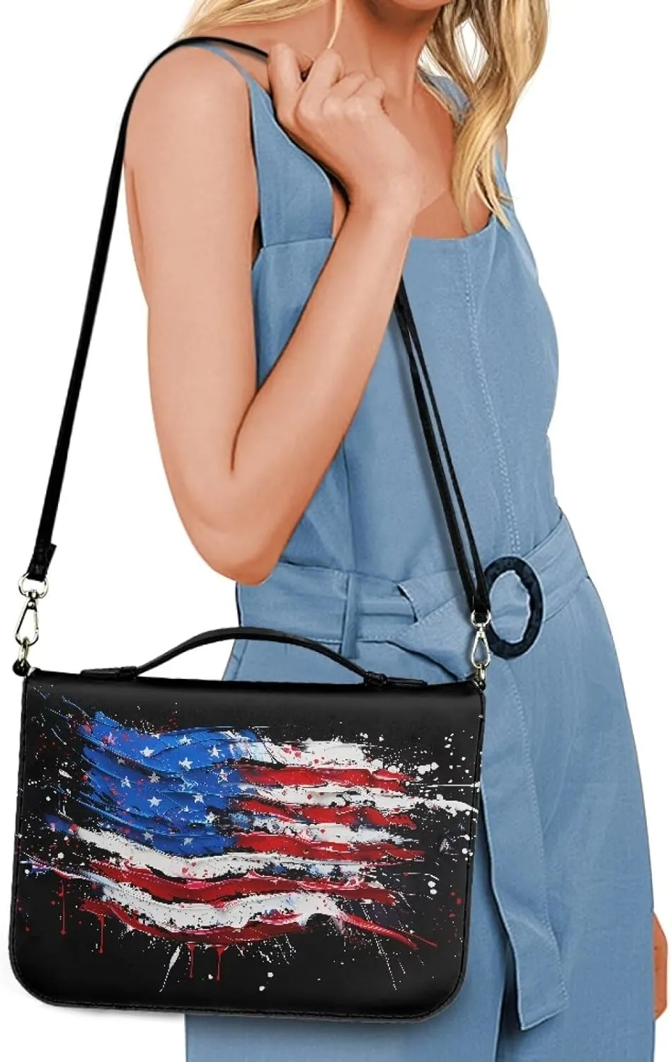 American Flag Patriot Bible Cover Case with Zipper Lightweight Book Carrying Tote Bag Accessory for Women Men 4th of July