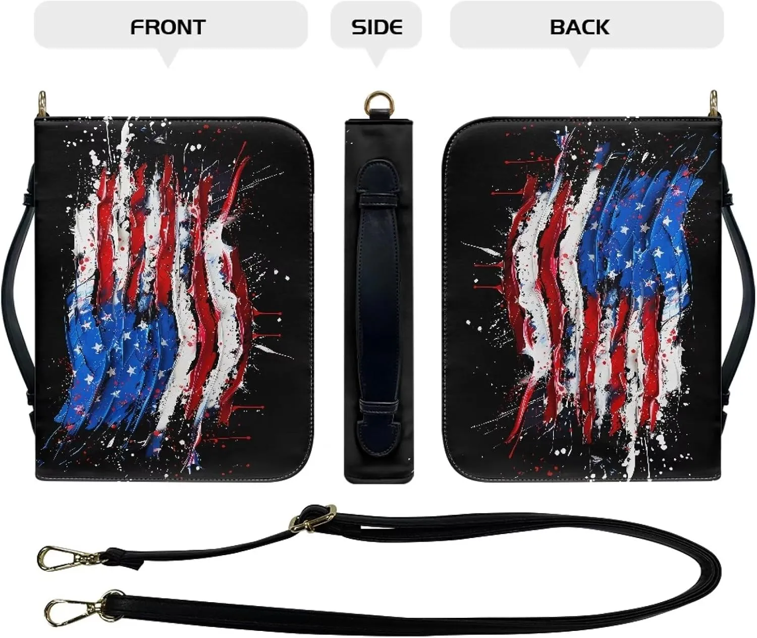 American Flag Patriot Bible Cover Case with Zipper Lightweight Book Carrying Tote Bag Accessory for Women Men 4th of July