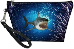 Amzbeauty Cute Shark Makeup Bag PU Leather Multi-purpose Toiletry Pouch Travel Cosmetic Bags with Zipper, Gift for Women