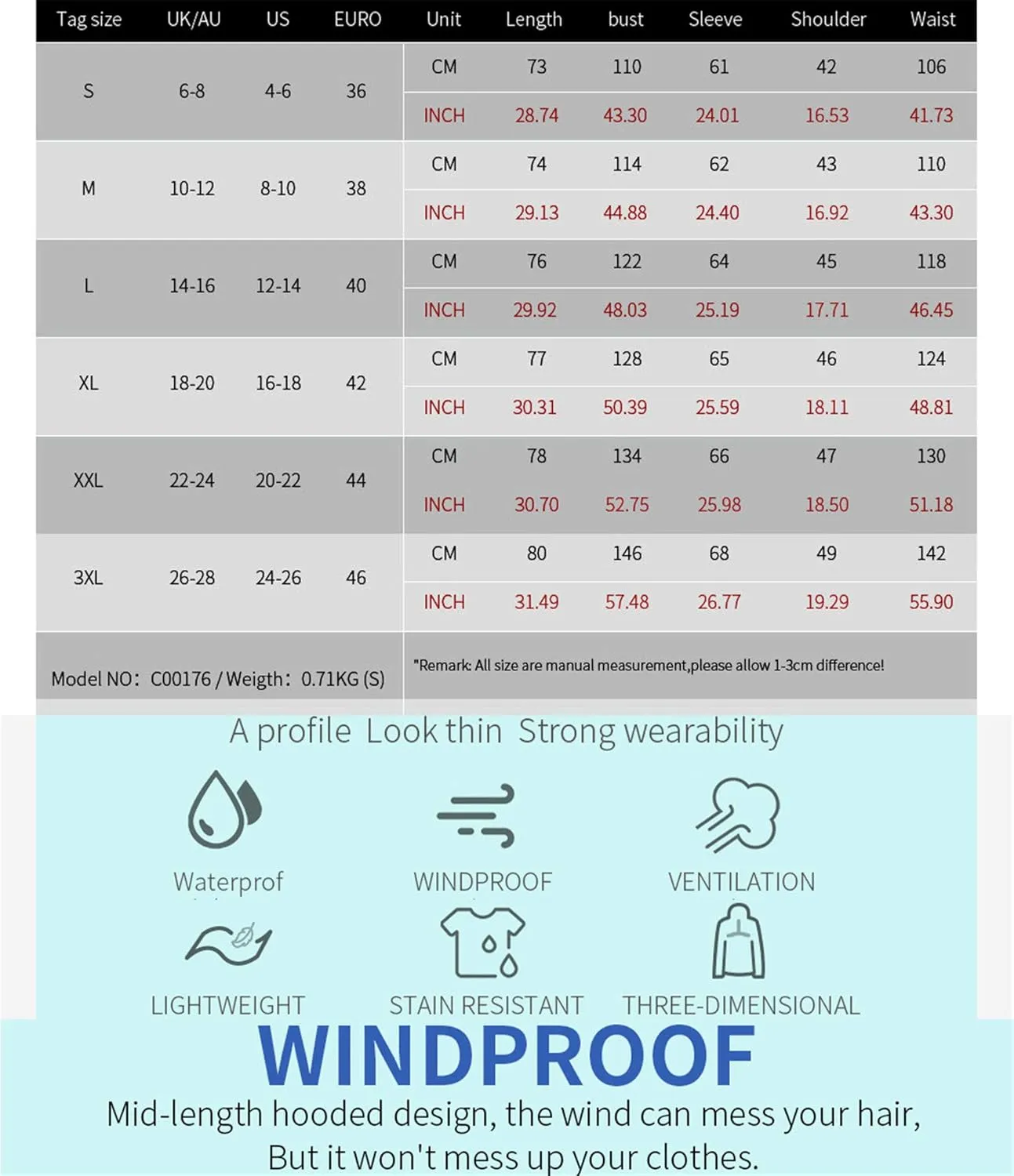 Andongnywell Women's Waterproof Waistcoat Hooded Breathable mesh Outdoor Hiking Rainproof Jackets Outwear