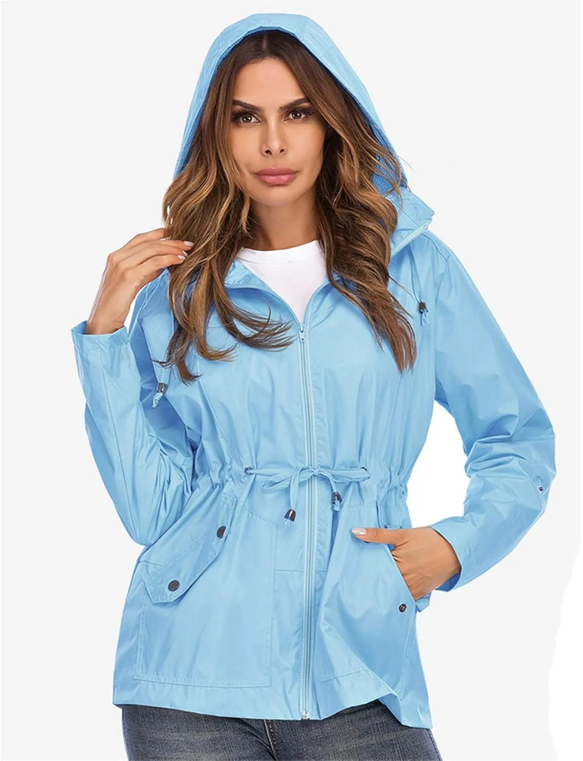 Andongnywell Women's Waterproof Waistcoat Hooded Breathable mesh Outdoor Hiking Rainproof Jackets Outwear