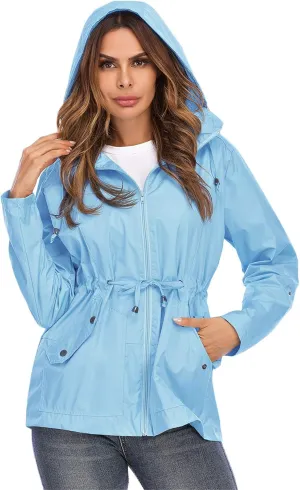 Andongnywell Women's Waterproof Waistcoat Hooded Breathable mesh Outdoor Hiking Rainproof Jackets Outwear