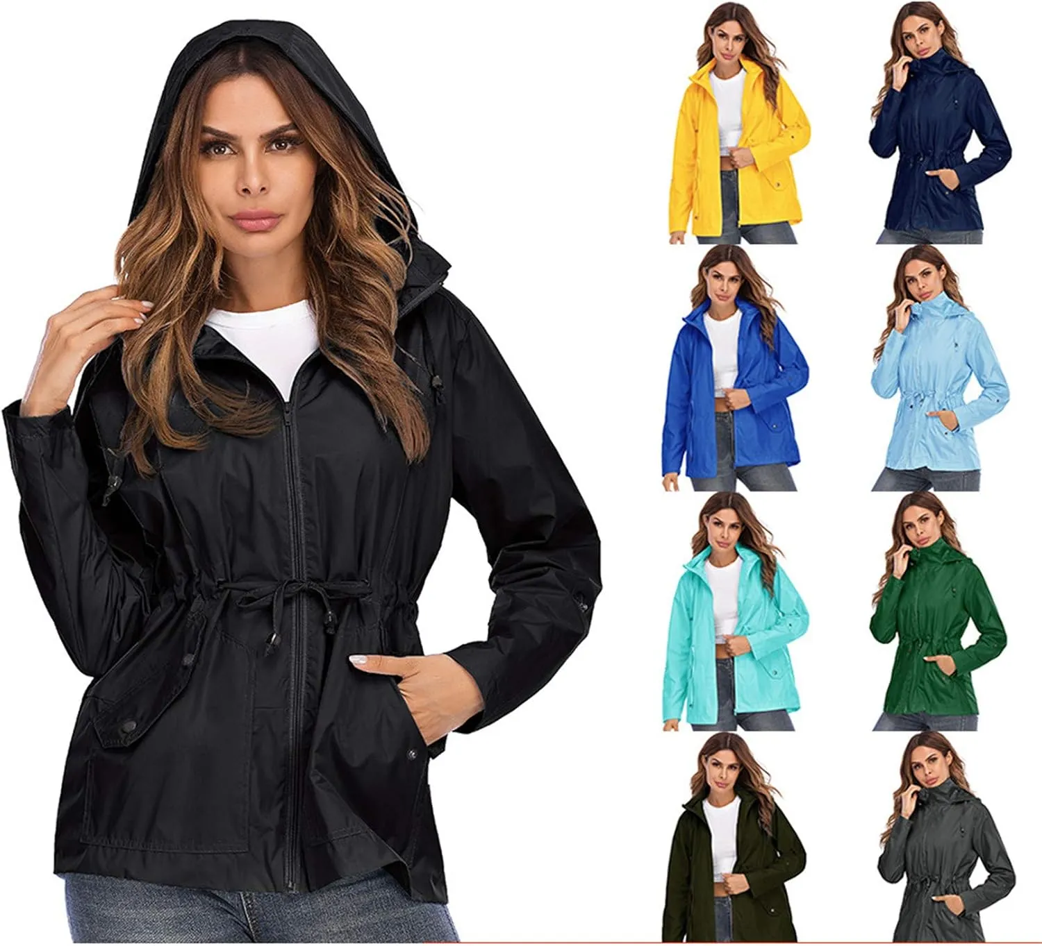 Andongnywell Women's Waterproof Waistcoat Hooded Breathable mesh Outdoor Hiking Rainproof Jackets Outwear