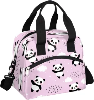 Animal Cute Panda Lunch Bag with Pockets Leakproof Insulation Abstract Raindrops Cloud Cute Lunch Box Waterproof Cooler Bag with Shoulder Strap