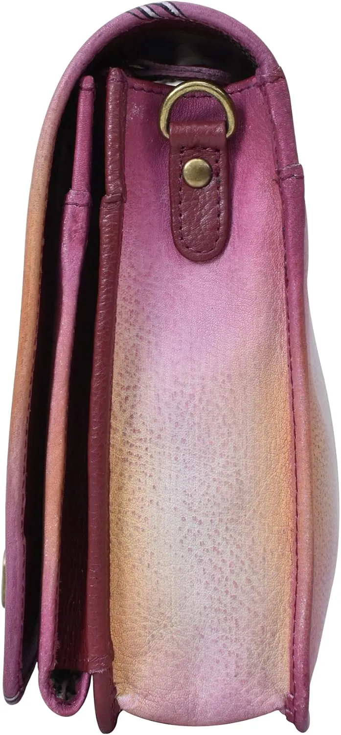 Anna by Anuschka Women's Hand-painted Leather Flap Convertible Crossbody Belt Bag