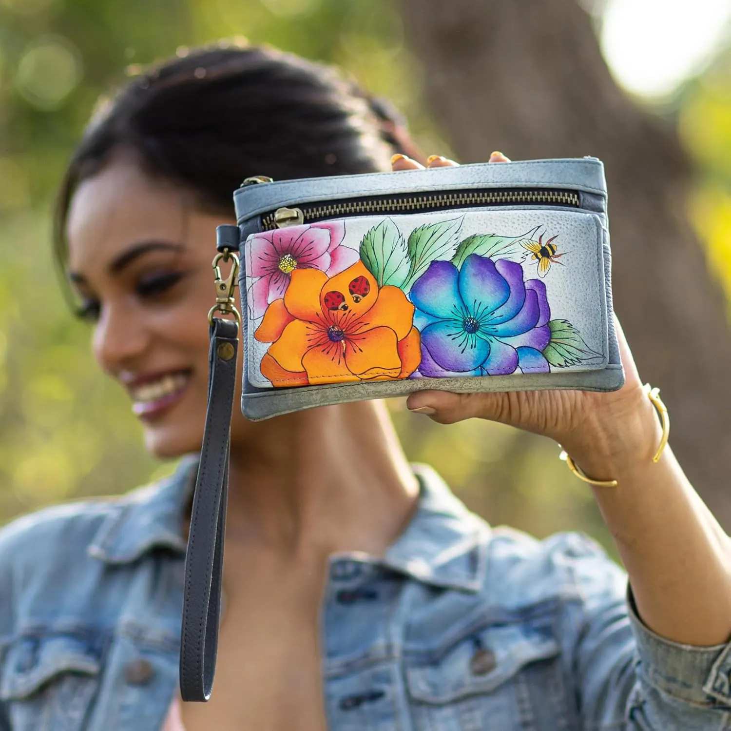 Anna by Anuschka Women's Hand-Painted Leather Wristlet Organizer Wallet