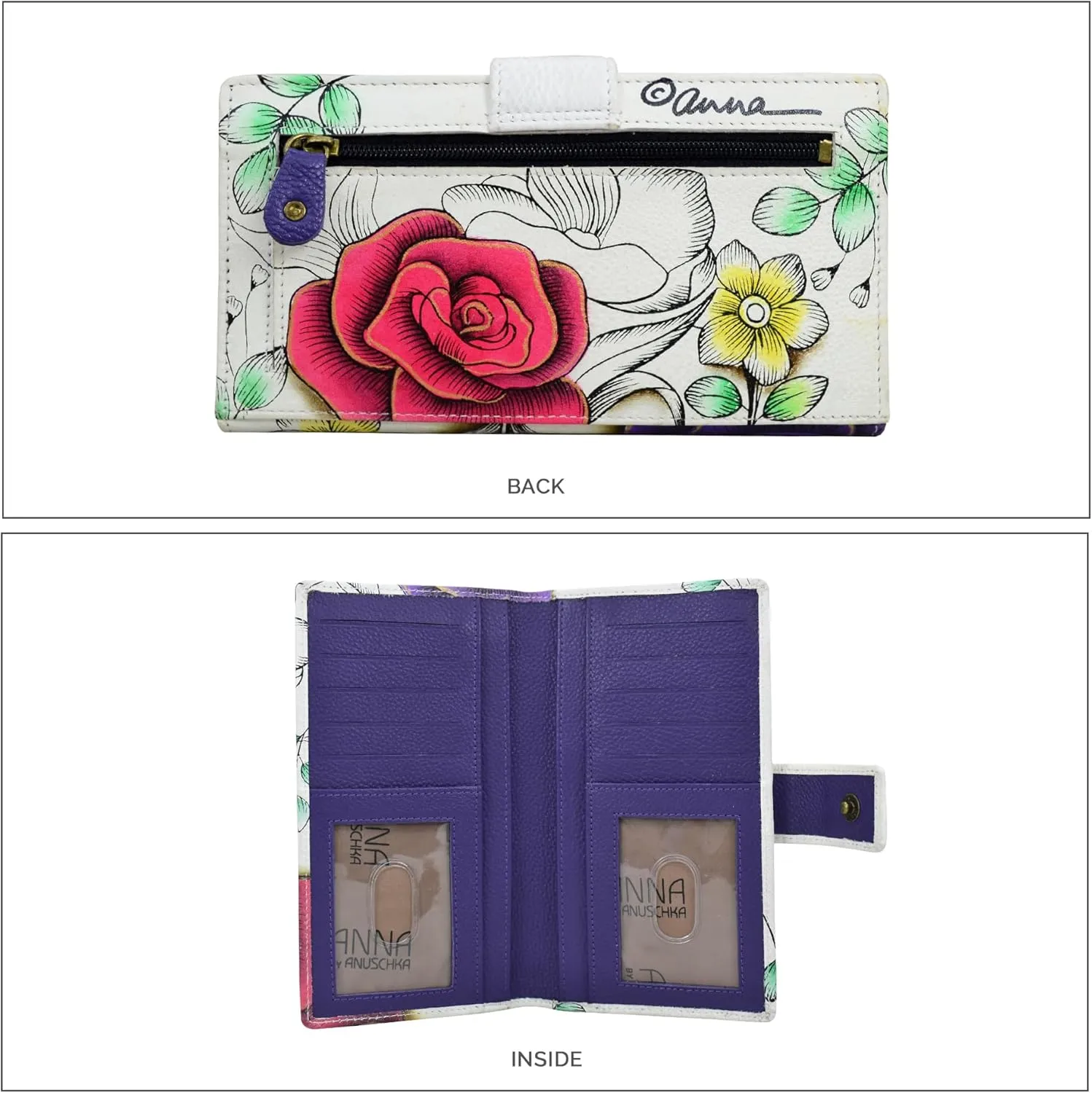 Anna by Anuschka Women's Original Leather Hand-Painted Two Fold Organizer Wallet