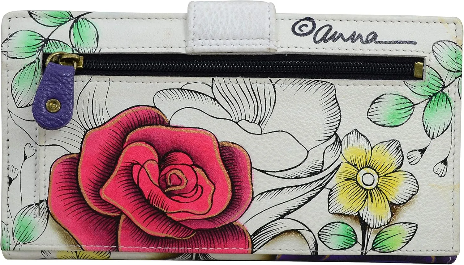 Anna by Anuschka Women's Original Leather Hand-Painted Two Fold Organizer Wallet