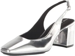 Anne Klein Womens Faux Leather Square Toe Slingback Heels