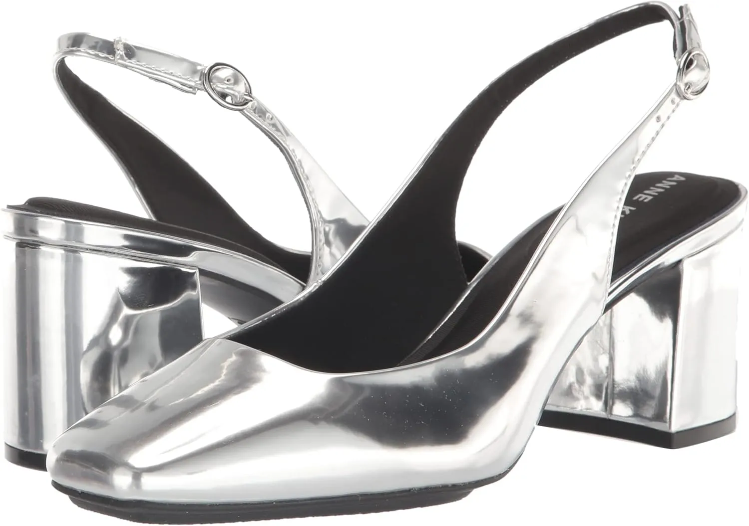 Anne Klein Womens Faux Leather Square Toe Slingback Heels